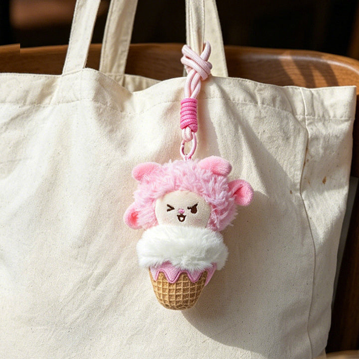 Plush Lion Ice Cream Bag Charm with Knotted Rope Strap Stornfield