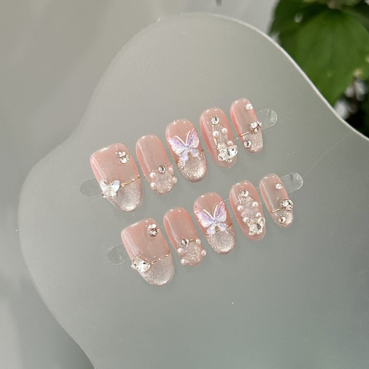 Decorative Press-On Nail Art Set with Butterfly Accents