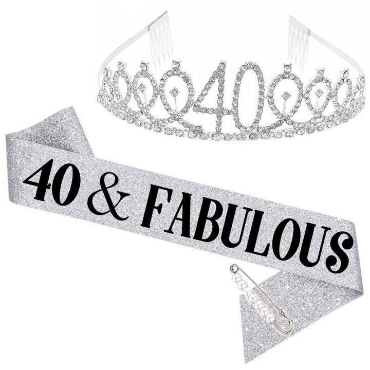 Ladies Crystal Birthday Tiara and Sash Set Stornfield