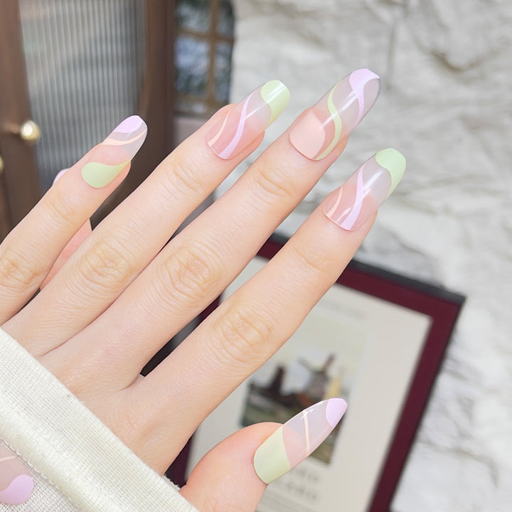 Artistic Press-On Nail Set with Wavy Design Stornfield
