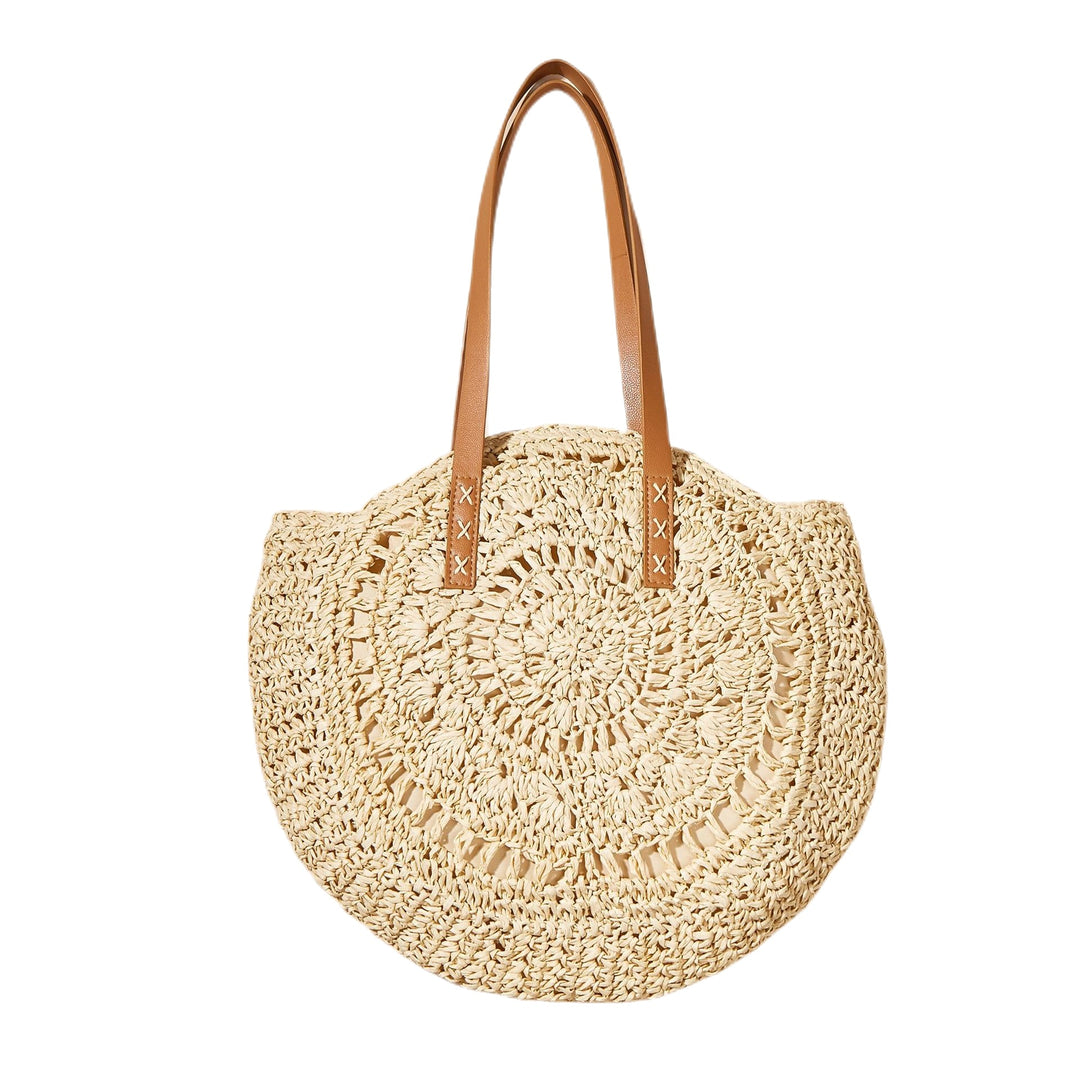 Handcrafted Round Straw Bag with Elegant Leather Handles Stornfield