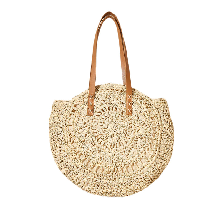 Handcrafted Round Straw Bag with Elegant Leather Handles Stornfield