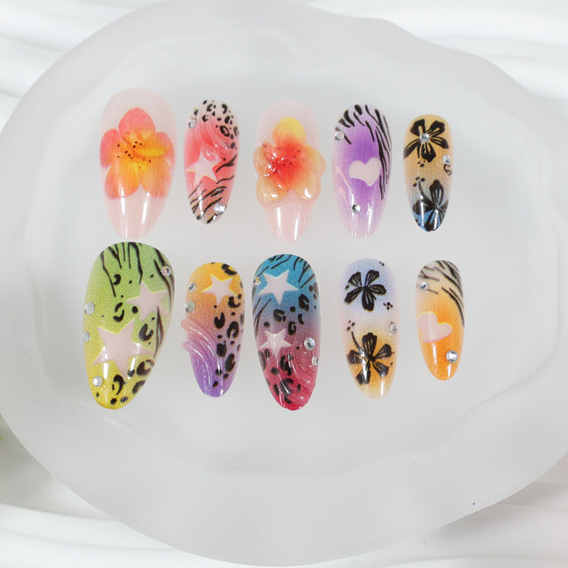 Artificial nail set with colorful flower and leopard designs Stornfield