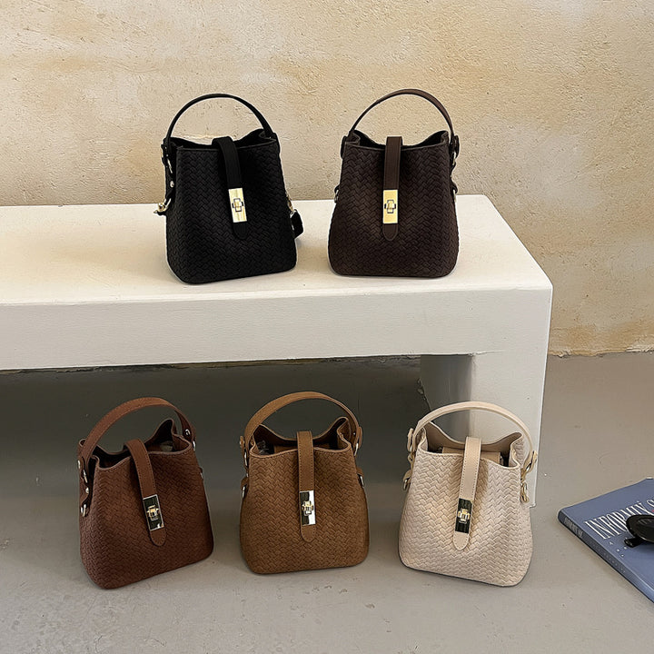 Woven Leather Bucket Handbag