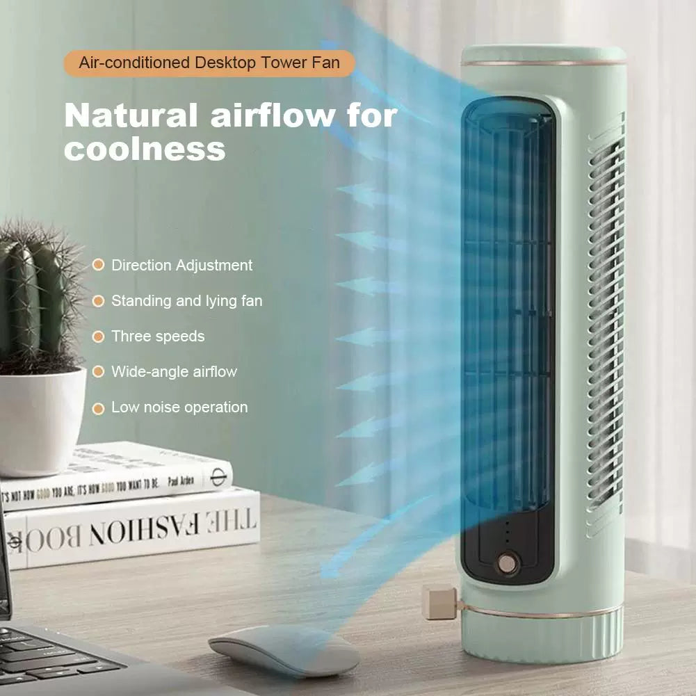 Unisex one size compact vertical desktop breeze tower fan with refillable mini reservoir, USB charging and sticker pack Stornfield