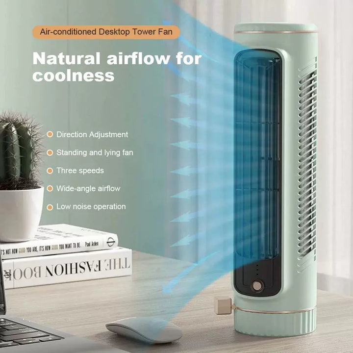Unisex one size compact vertical desktop breeze tower fan with refillable mini reservoir, USB charging and sticker pack Stornfield