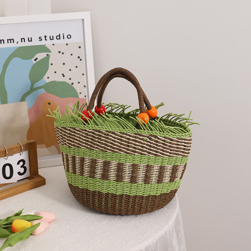 Handmade basket bag with cheerful garden design Stornfield