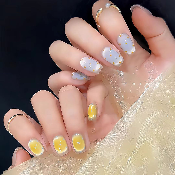 Artistic Press-On Nail Set with Whimsical Dot Designs Stornfield