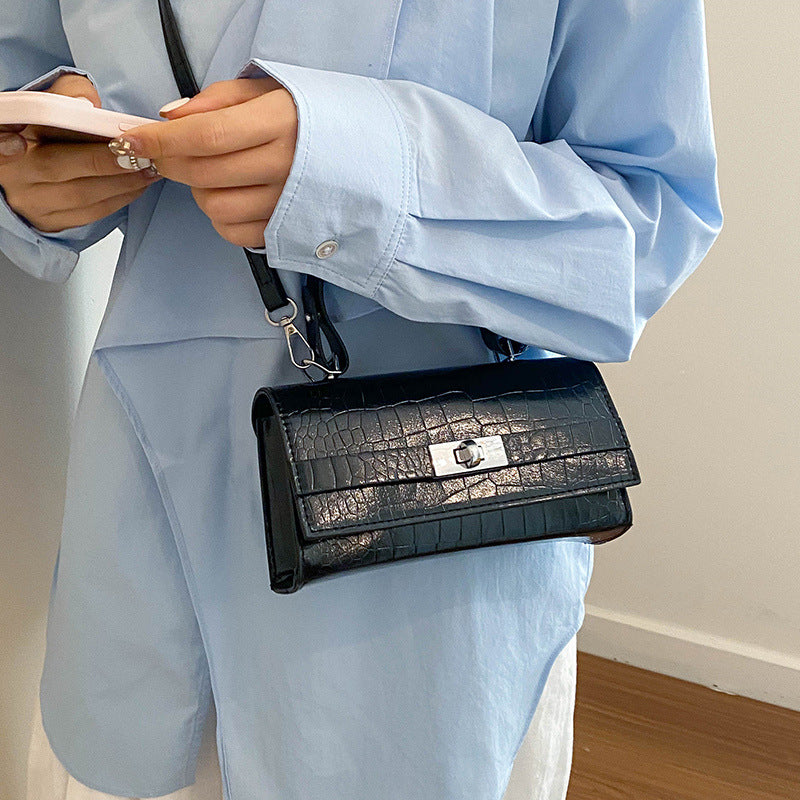 Crocodile-Patterned Structured Handbag