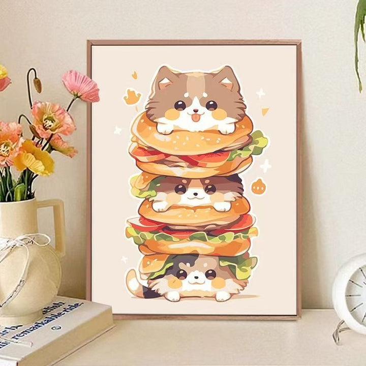 Playful Cat-Themed Food Art Print Stornfield