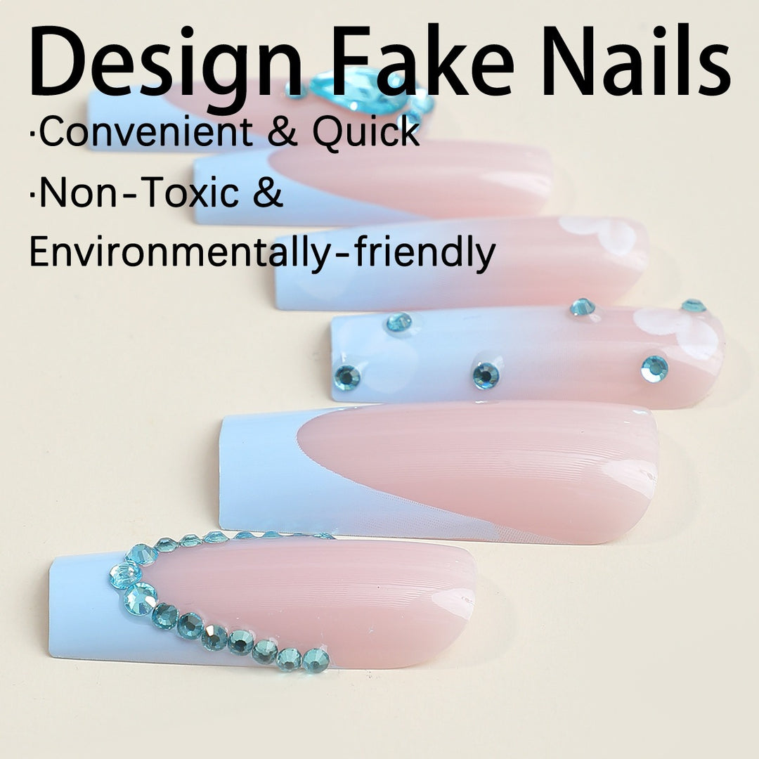 Artificial nail set with luxurious decorations and delicate ombre effect Stornfield