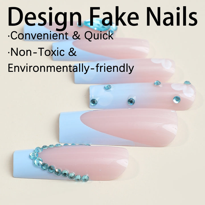 Artificial nail set with luxurious decorations and delicate ombre effect Stornfield