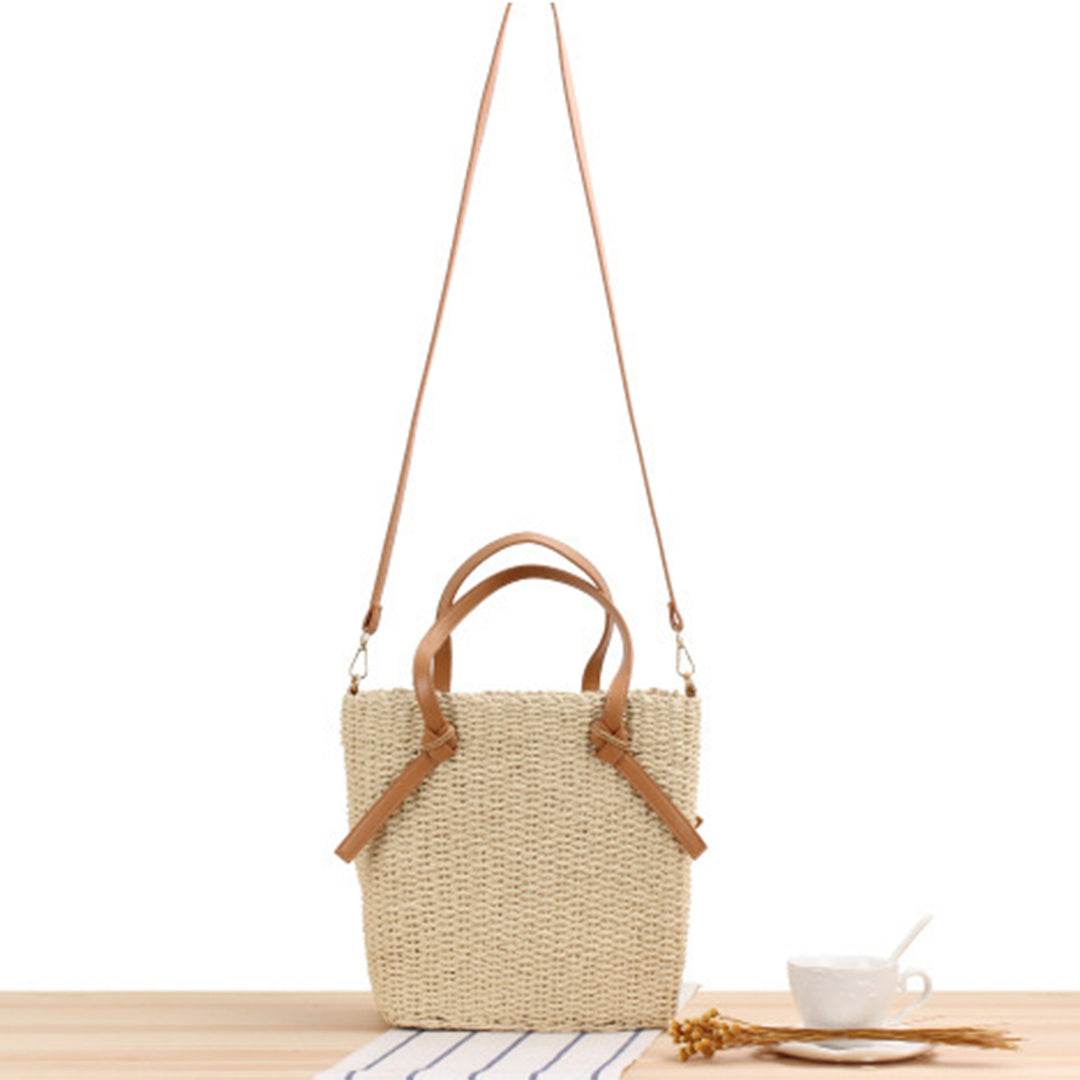 Handbag Made of Braided Natural Material with Removable Leather Handles Stornfield