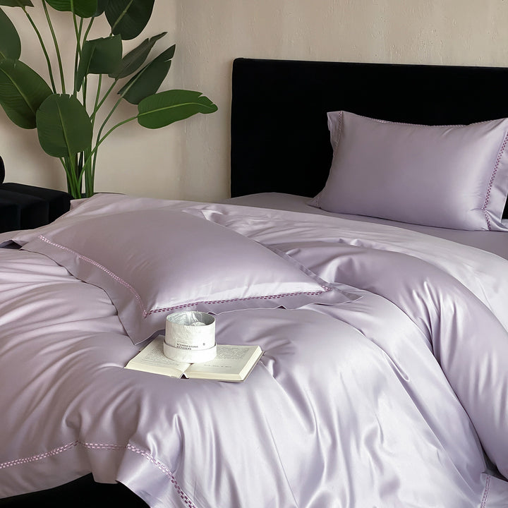 Premium Satin Bedding Set with fine hemstitch embroidery and silky smooth finish