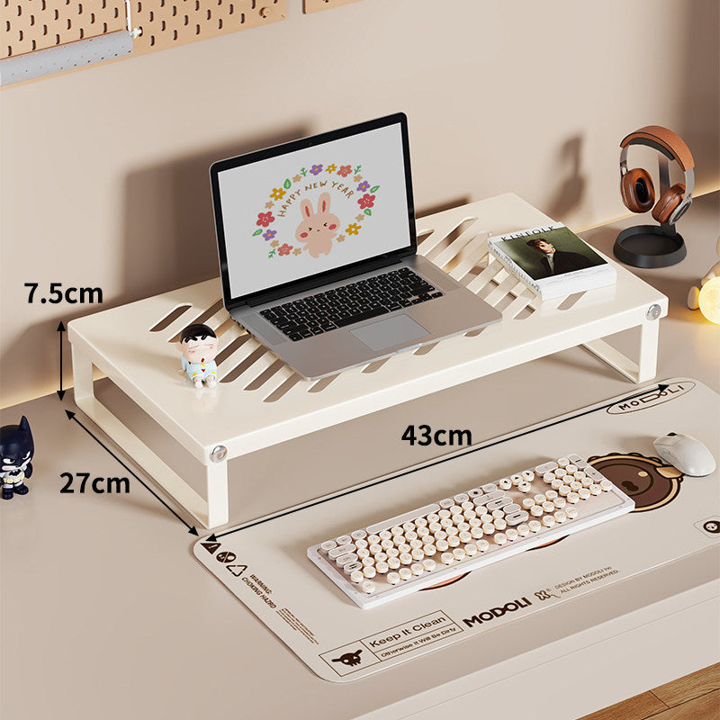 Slim Ventilated Steel Laptop and Monitor Riser with Wide Shelf and Cable Slots