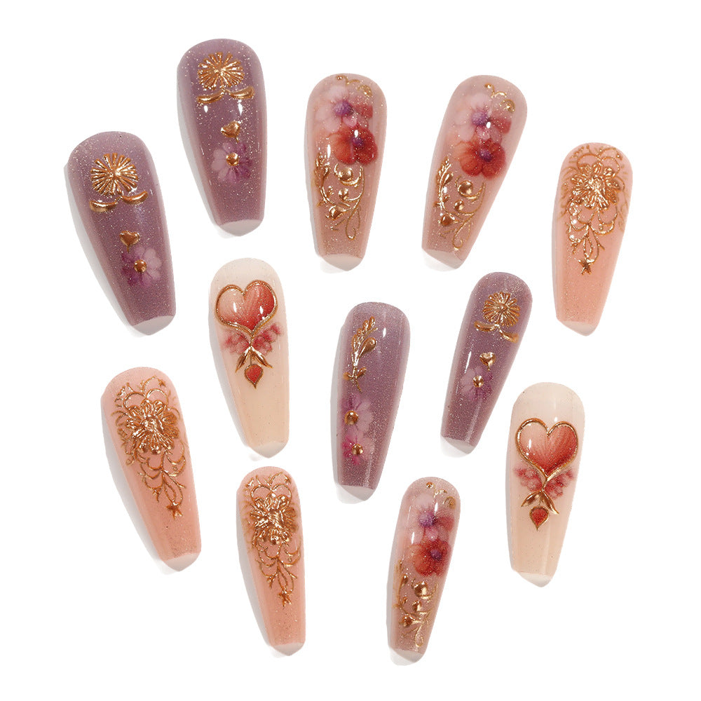 Artificial Nail Set with Romantic Floral Designs Stornfield