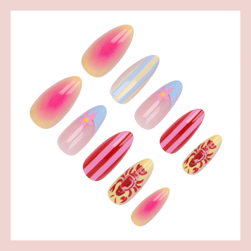Acrylic nail set with floral pattern and creative designs Stornfield