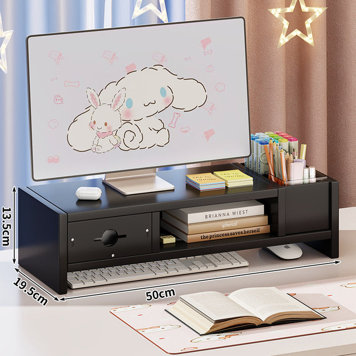 Height-Boost Monitor Riser with Hidden Drawer and Desktop Organizer