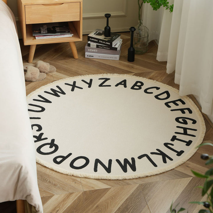 Beef Boho Cotton Rug with Mandala Print and Fringe Edge