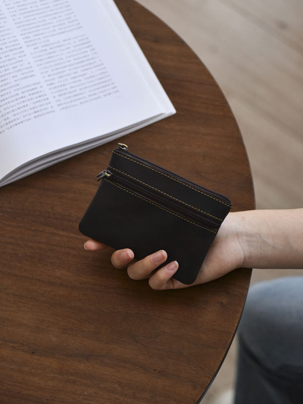 Double-Zip Leather Card Wallet