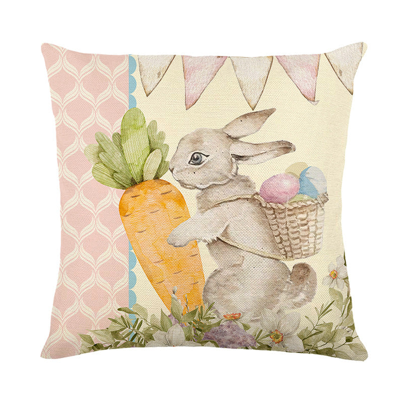 Decorative Easter Bunny Illustrated Throw Pillow Cover