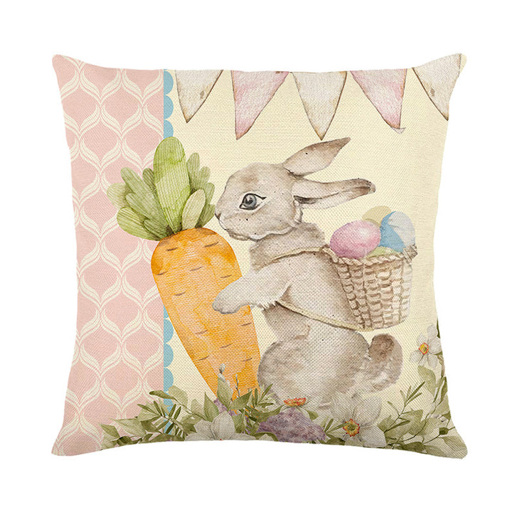 Decorative Easter Bunny Illustrated Throw Pillow Cover
