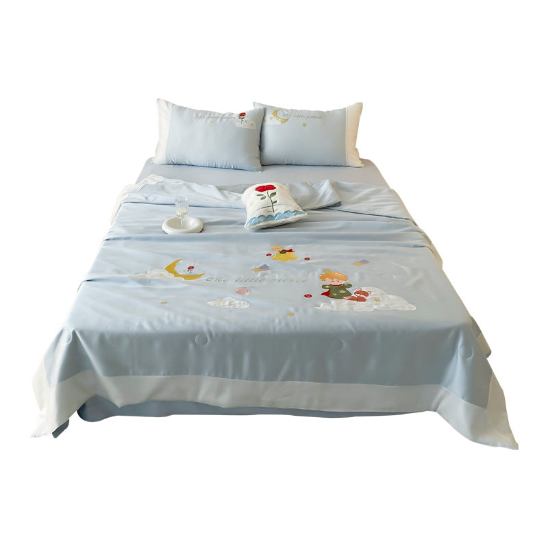 Children's satin bedding set with prince and moon appliqués