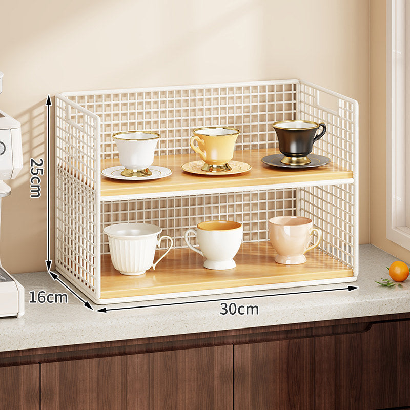 Double-Tier Metal Grid Countertop Organizer Shelf for Cups and Kitchenware
