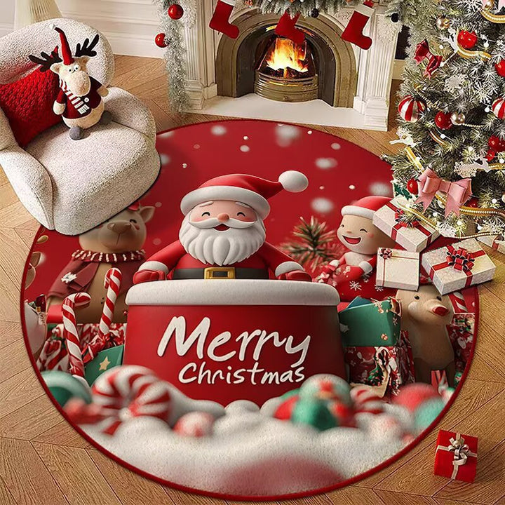 Festive Christmas-Themed Round Area Rug for Home