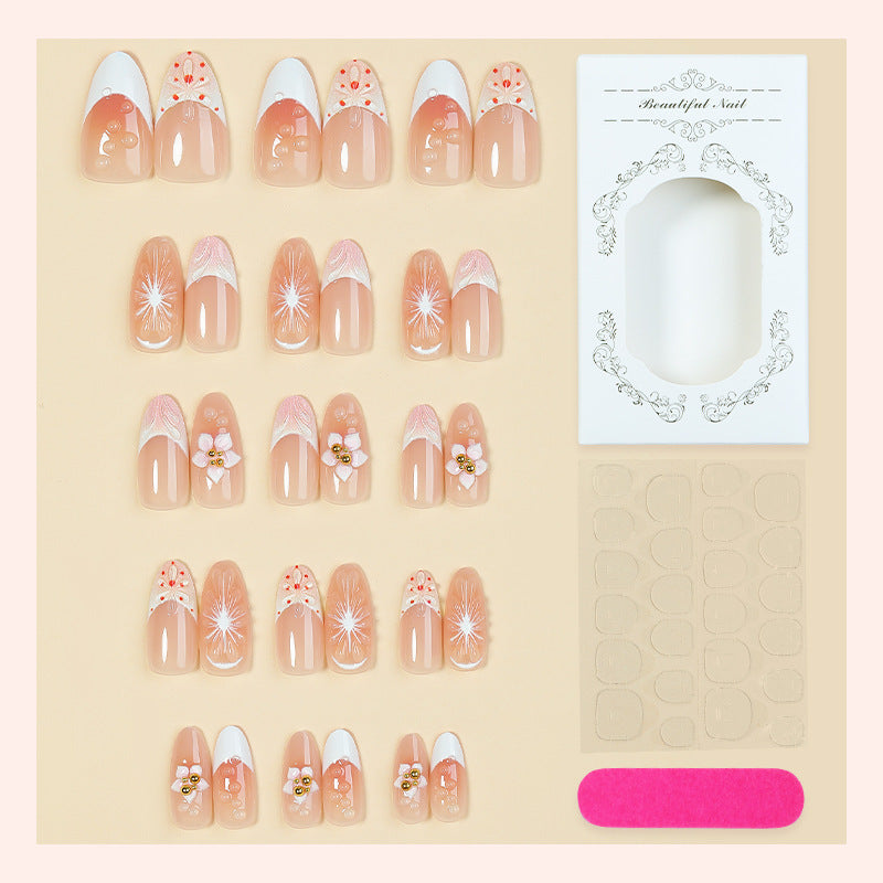 Artificial nail set with creative flower and pearl design Stornfield