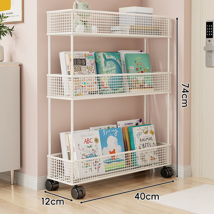 Freestanding Mesh Four-Tier Book and Toy Storage Shelf