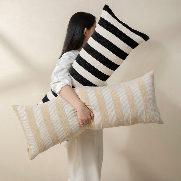 Long striped linen-cotton lumbar pillow for sofa and bed Stornfield