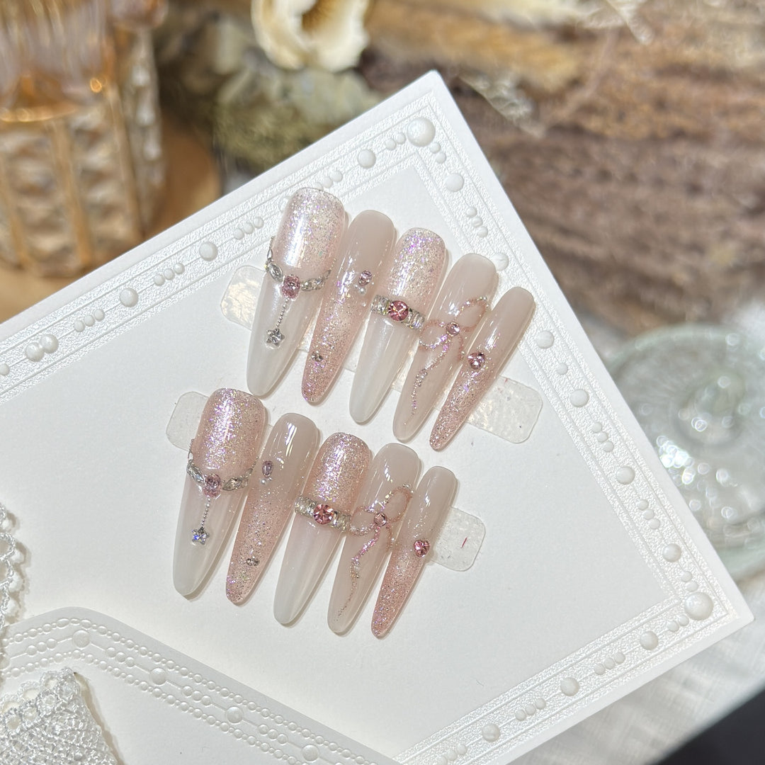 Rhinestone-Embellished Press-On Nail Tips