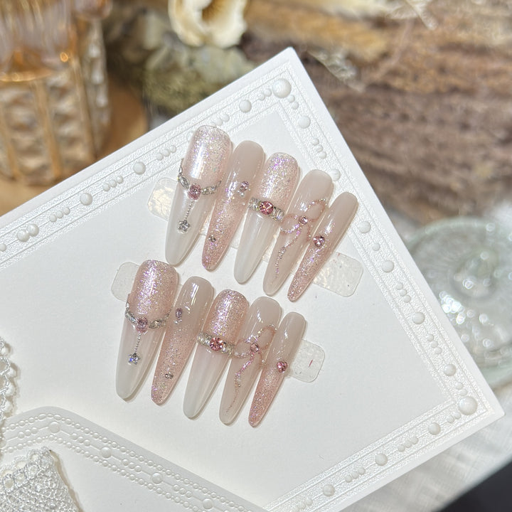 Rhinestone-Embellished Press-On Nail Tips