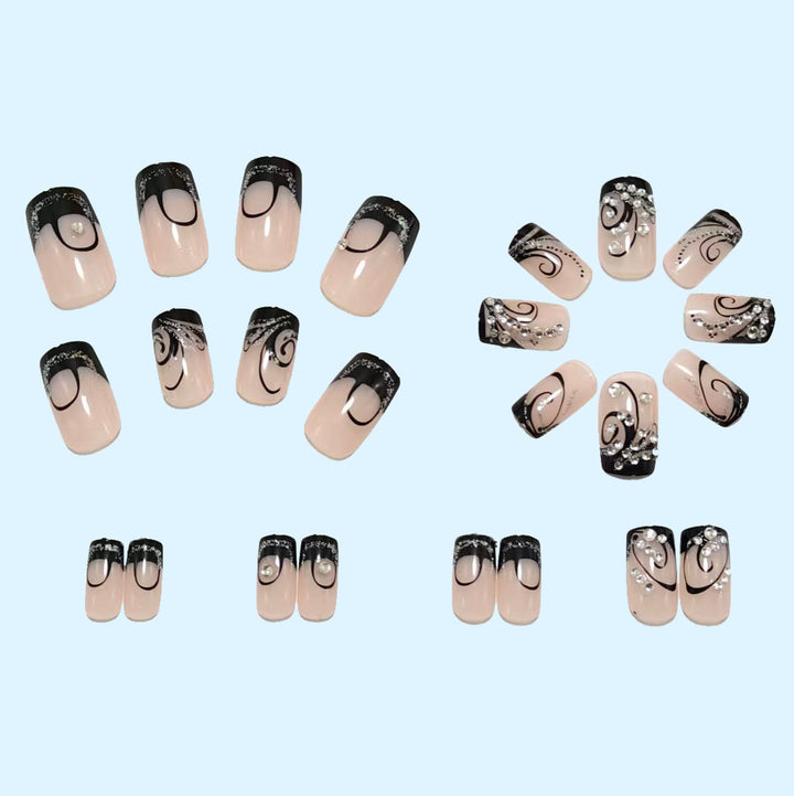 Artificial nails with elegant black and glitter pattern Stornfield