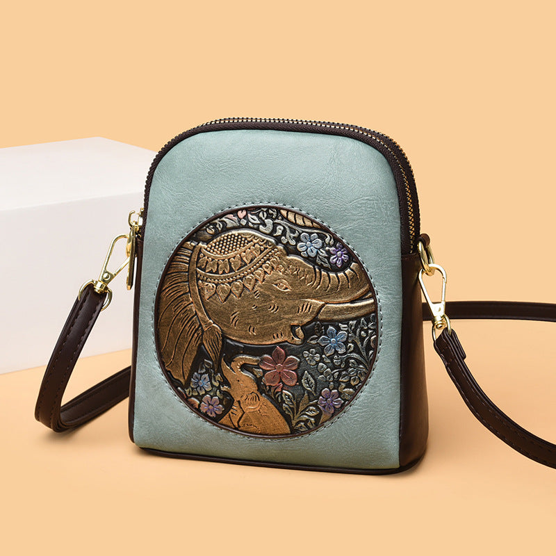 Artistic Embossed Leather Crossbody Bag