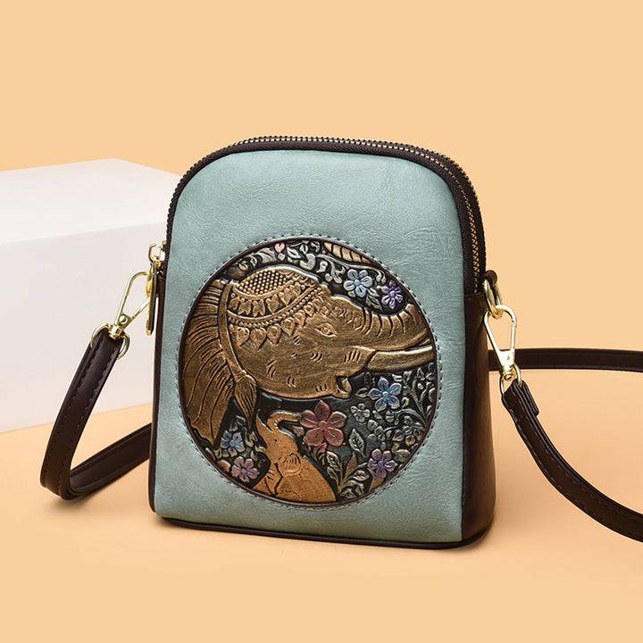 Artistic Embossed Leather Crossbody Bag