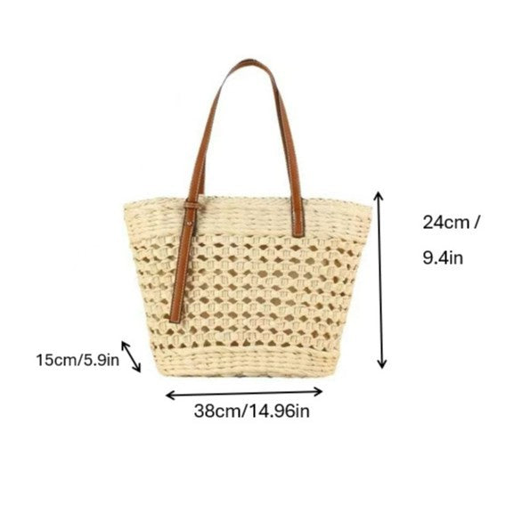 Braided raffia shoulder bag with leather handles Stornfield