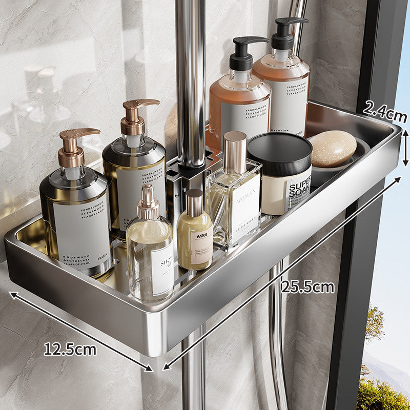 Slim Stainless Steel Shower Shelf Organizer with Integrated Towel Bar