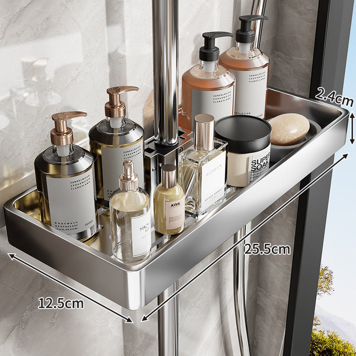 Slim Stainless Steel Shower Shelf Organizer with Integrated Towel Bar
