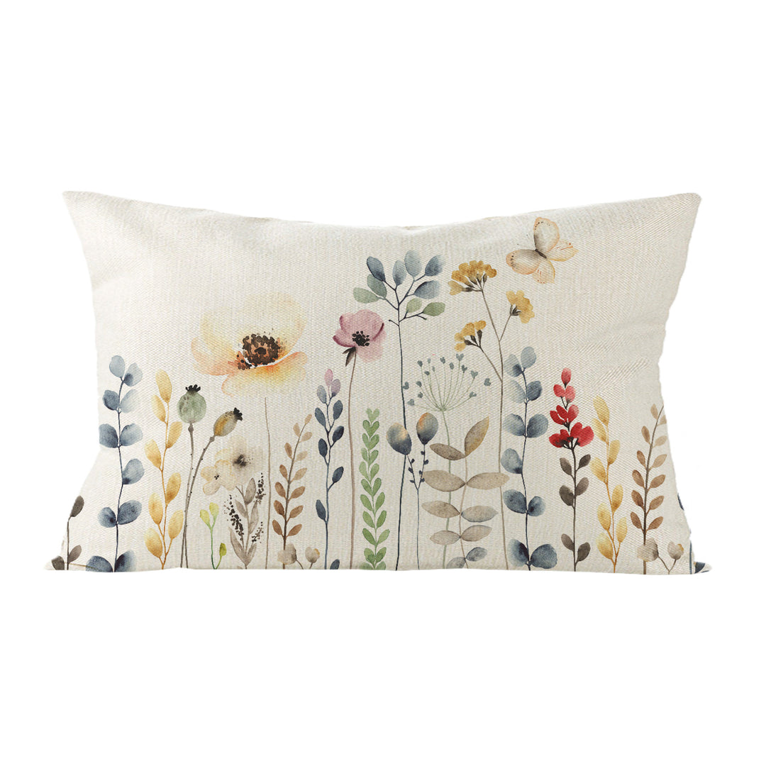 Botanical Watercolor Cotton-Linen Throw Pillow Cover