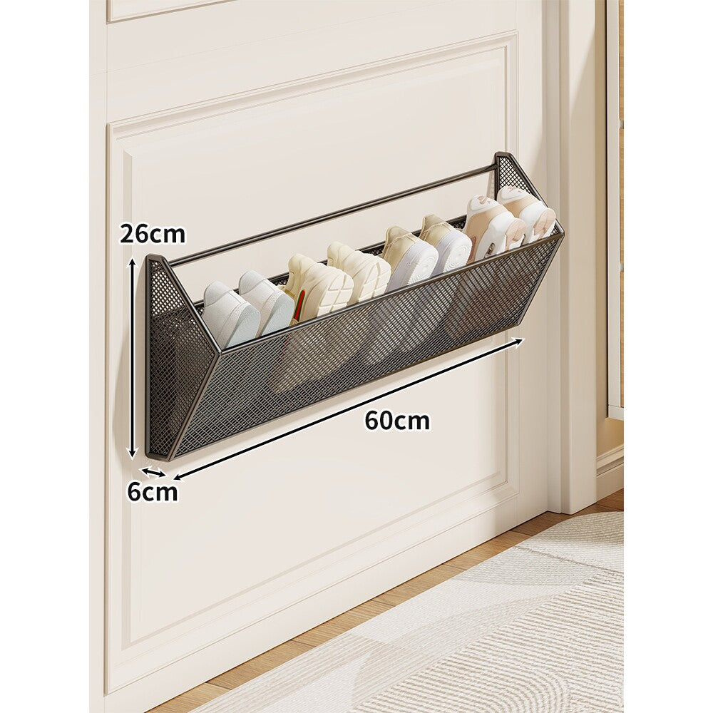 Wall-Mounted Slim Mesh Shoe Organizer Rack