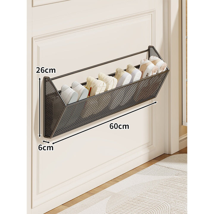Wall-Mounted Slim Mesh Shoe Organizer Rack