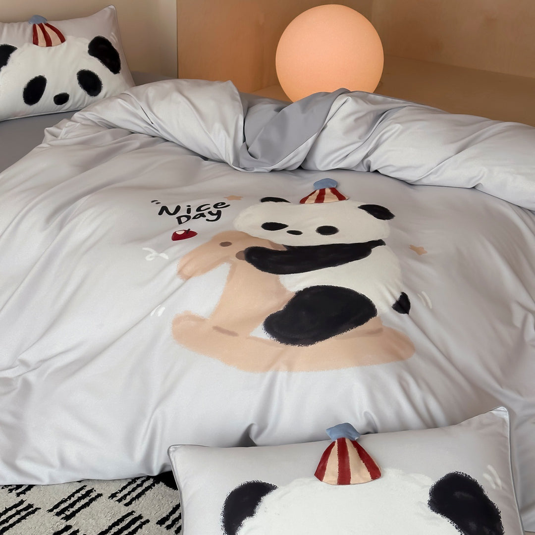 Children's bedding set with cute rabbit illustration and reversible function