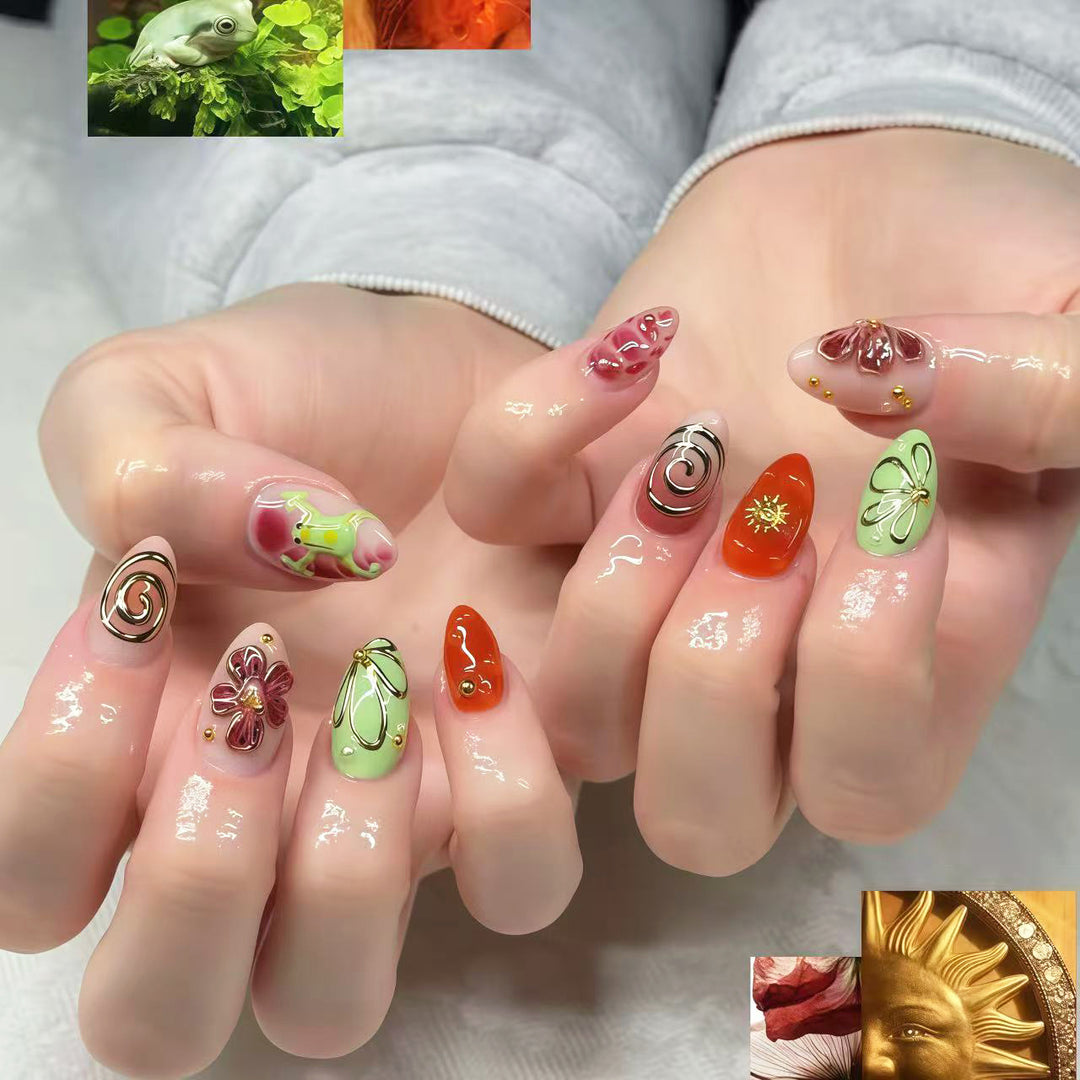 Creative Floral-Design Press-On Nails Set