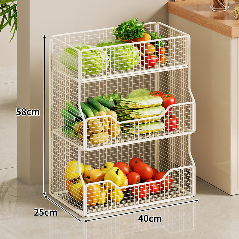Two Tier Wire Mesh Kitchen Produce Storage Rack with Slide Out Lower Basket
