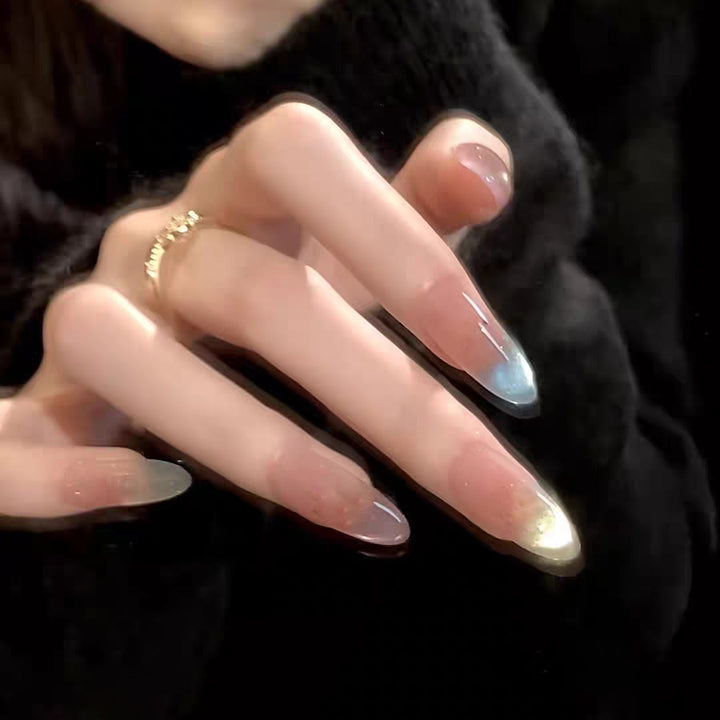Artificial nails with elegant ombre effect and glitter accents Stornfield