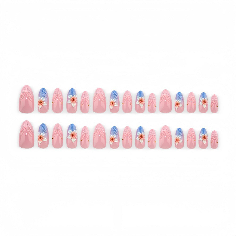 Artificial nails with floral designs and elegant color gradient Stornfield