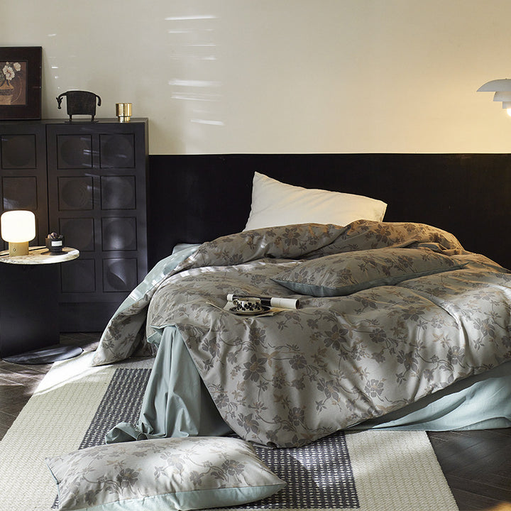 Damask Jacquard Silky-Feel Duvet Cover and Pillow Sham Set