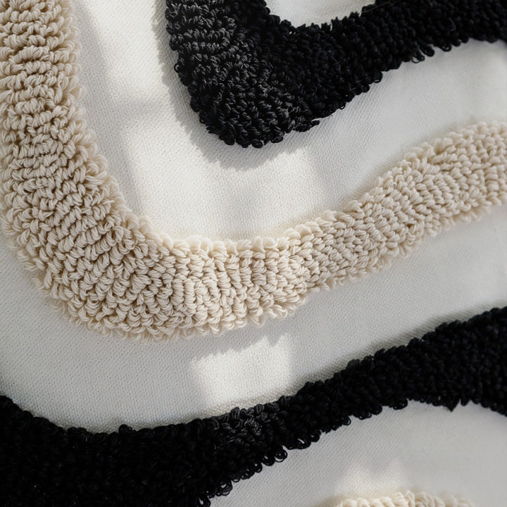 Square Boho cushion cover with diagonal teddy relief, fringes, and corner tassels Stornfield